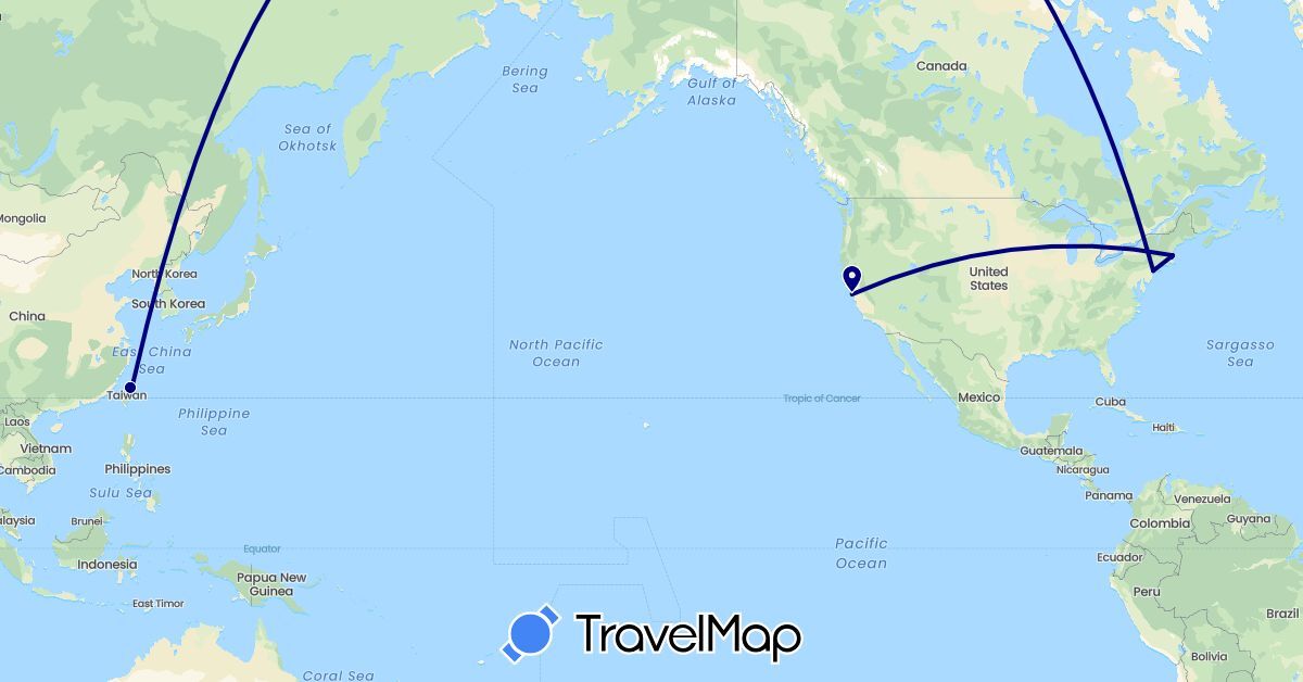 TravelMap itinerary: driving in Taiwan, United States (Asia, North America)